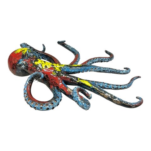 Polpo gigante in movimento in ceramica siciliana Produzione artigianale di Palermo 45 x 40