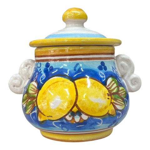 Zuccheriera con limoni in ceramica siciliana Produzione artigianale di Caltagirone h.12cm