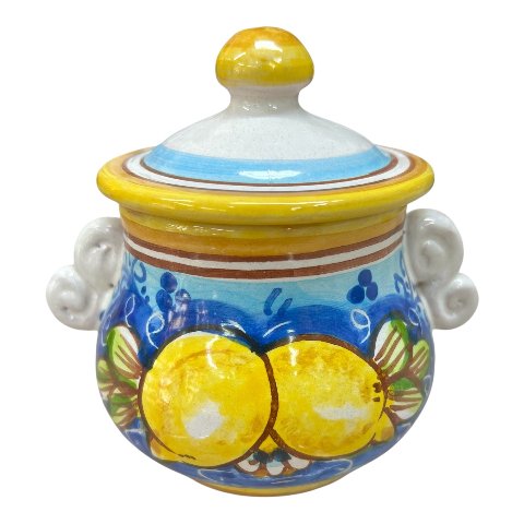 Zuccheriera con limoni in ceramica siciliana Produzione artigianale di Caltagirone h.12cm