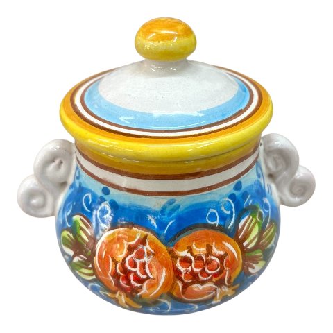 Zuccheriera con melograno in ceramica siciliana Produzione artigianale di Caltagirone h.12cm