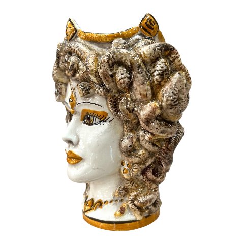 Testa di moro collezione I Miti modello Medusa decoro fumé Produzione artigianale di Caltagirone h.20cm