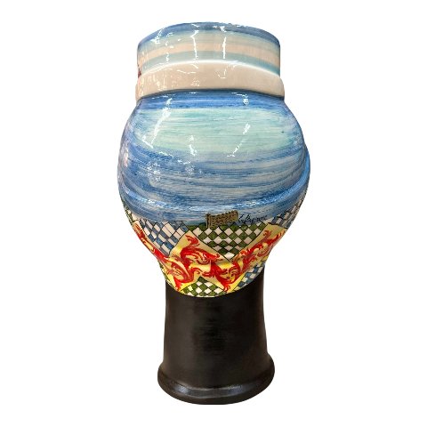 Teste di moro in ceramica siciliana decoro carretto con fichi d’india viso nero satinato Produzione artigianale di Caltagirone h.55cm