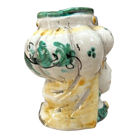 Testa di moro donna con turbante in ceramica siciliana decoro seicento verde Produzione artigianale di Caltagirone h.11cm