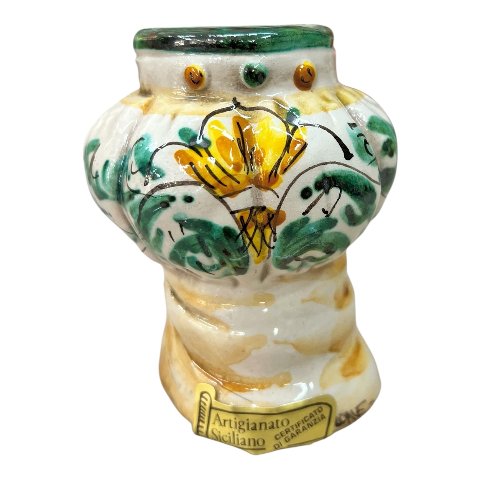 Testa di moro uomo in ceramica siciliana con turbante decoro seicento verde Produzione artigianale di Caltagirone h.11cm