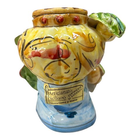 Testa di moro uomo con frutta in ceramica siciliana Produzione artigianale di Caltagirone h.11cm