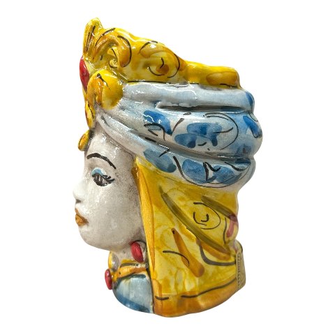 Testa di moro donna con corona in ceramica siciliana Produzione artigianale di Caltagirone h.11cm