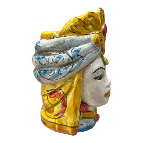 Testa di moro donna con corona in ceramica siciliana Produzione artigianale di Caltagirone h.11cm