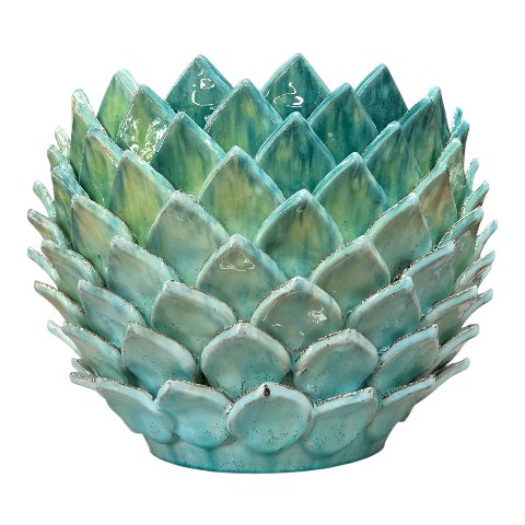 Vaso loto portapianta in ceramica siciliana decoro verde acqua Produzione artigianale di Santo Stefano di Camastra Diametro 30cm