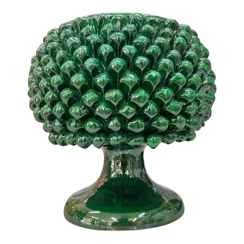 Mezzapigna portavaso decoro verde in ceramica siciliana Produzione artigianale di Caltagirone h.30cm