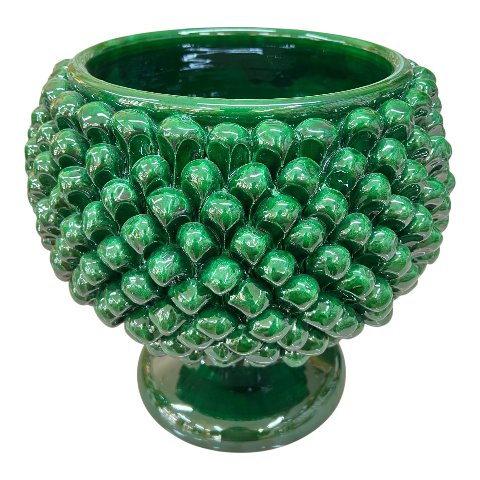 Mezzapigna portavaso decoro verde in ceramica siciliana Produzione artigianale di Caltagirone h.30cm