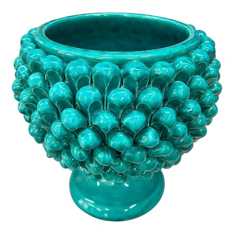 Mezzapigna portavaso decoro verde acqua in ceramica siciliana Produzione artigianale di Caltagirone h.25 cm