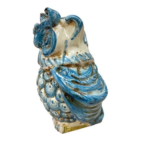 Civetta ornamentale in ceramica siciliana decoro blu antico Produzione artigianale di Caltagirone h.15cm
