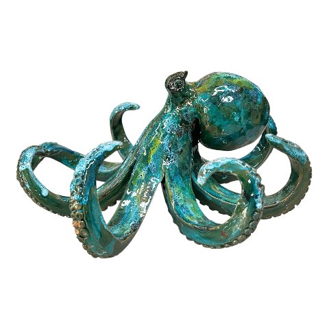 Scultura polpo in ceramica siciliana decoro verde effetto marmo Produzione artigianale di Palermo Lunghezza 35cm