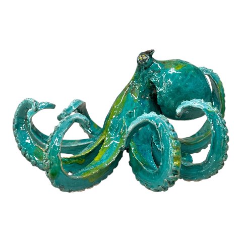 Polpo ornamentale in ceramica siciliana decoro verde acqua Produzione artigianale di Palermo Lunghezza 25cm