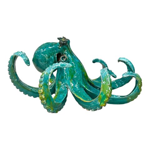 Polpo ornamentale in ceramica siciliana decoro verde acqua Produzione artigianale di Palermo Lunghezza 25cm