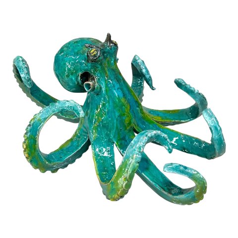 Polpo ornamentale in ceramica siciliana decoro verde acqua Produzione artigianale di Palermo Lunghezza 25cm