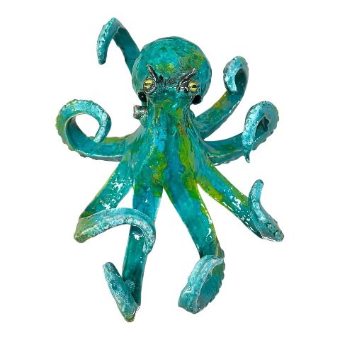 Polpo ornamentale in ceramica siciliana decoro verde acqua Produzione artigianale di Palermo Lunghezza 25cm