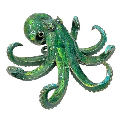Polpo ornamentale in ceramica siciliana decoro verde smeraldo Produzione artigianale di Palermo Lunghezza 25cm