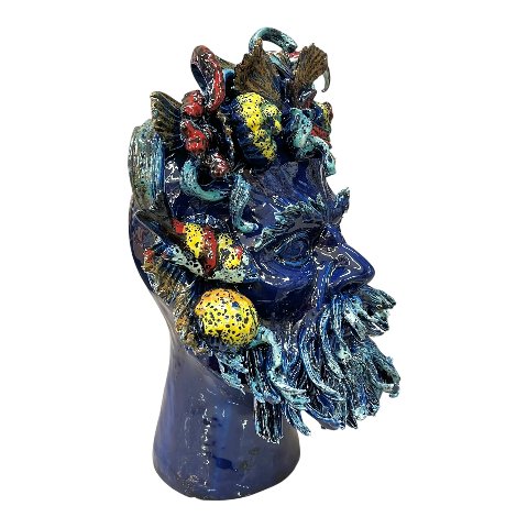 Teste di moro collezione I Miti modello Nettuno decoro blu marino Produzione artigianale di Palermo h.40cm