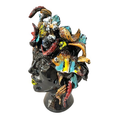 Testa di Moro collezione I Miti modello Sirena decoro nero lucido Produzione artigianale di Palermo h.30cm