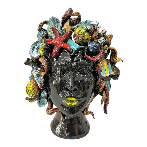 Testa di Moro collezione I Miti modello Sirena decoro nero lucido Produzione artigianale di Palermo h.30cm