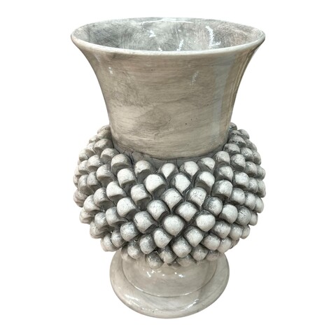 Vaso a pigna ornamentale in ceramica siciliana decoro fumé grigio Produzione artigianale di Santo Stefano di Camastra h.30cm