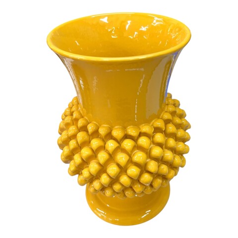 Vaso ornamentale a pigna in ceramica siciliana decoro giallo ocra Produzione artigianale di Santo Stefano di Camastra h.30cm