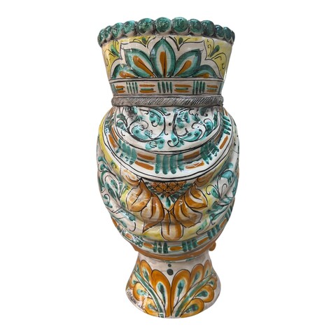 Coppia Teste di moro in ceramica siciliana decoro seicento verde Produzione artigianale di Santo Stefano di Camastra h.40cm