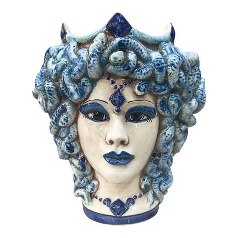 Testa di moro collezione I Miti modello medusa decoro blu antico Produzione artigianale di Caltagirone h.20cm
