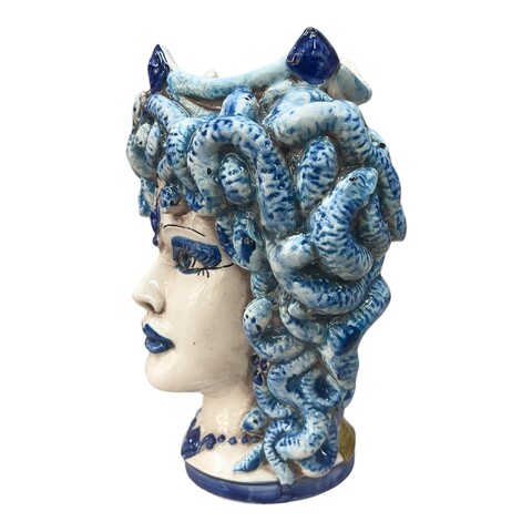 Testa di moro collezione I Miti modello medusa decoro blu antico Produzione artigianale di Caltagirone h.20cm