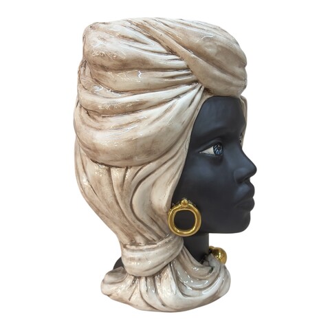 Teste di Moro Anubi con turbante in ceramica siciliana decoro fumé dettagli in oro Produzione artigianale di Caltagirone h.30cm