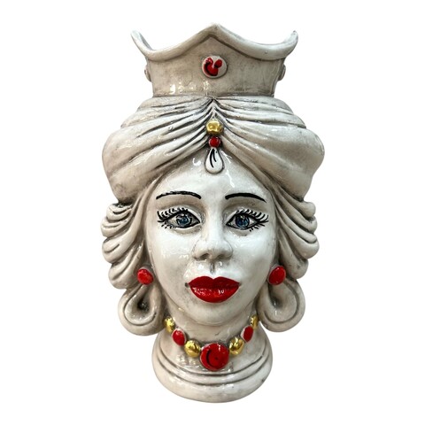 Coppia Teste di Moro Dafne in ceramica siciliana decoro fumé con dettagli in oro Produzione artigianale di Caltagirone h.20cm