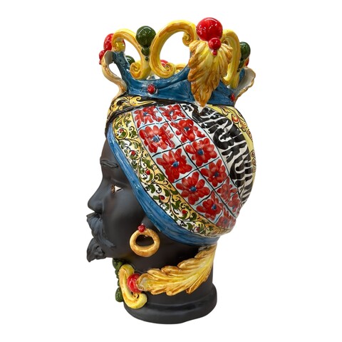 Teste di Moro Diana in ceramica siciliana decoro carretto Produzione artigianale di Caltagirone h.40cm