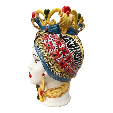 Teste di Moro Diana in ceramica siciliana decoro carretto Produzione artigianale di Caltagirone h.40cm