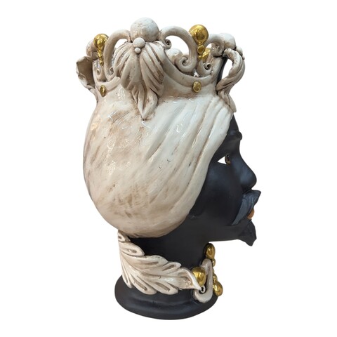 Testa di Moro Diana in ceramica siciliana decoro fumé con dettagli in oro Produzione artigianale di Caltagirone h.30cm