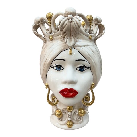 Testa di Moro Diana in ceramica siciliana decoro fumé con dettagli in oro Produzione artigianale di Caltagirone h.30cm