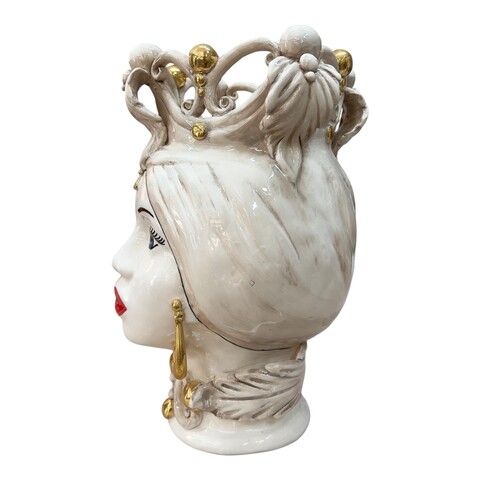 Testa di Moro Diana in ceramica siciliana decoro fumé con dettagli in oro Produzione artigianale di Caltagirone h.30cm