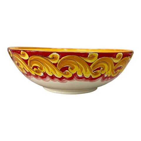 Ciotola centrotavola in ceramica siciliana decoro ornato con limoni Produzione artigianale di Santo Stefano di Camastra Diametro 30cm