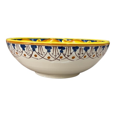 Ciotola centrotavola in ceramica siciliana decoro ornato giallo fondo blu con limoni Produzione artigianale di Santo Stefano di Camastra Diametro 30cm