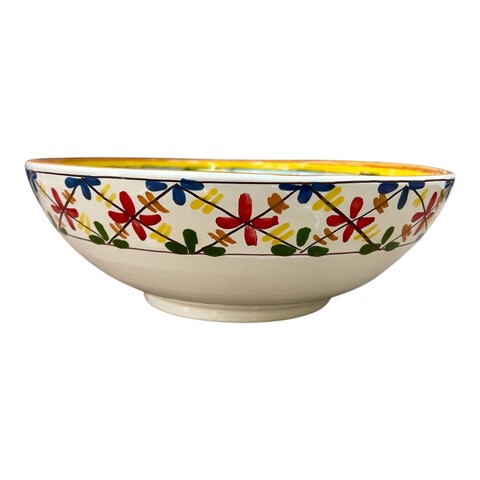 Ciotola centrotavola in ceramica siciliana decoro con fichi d’india fondo celeste Produzione artigianale di Santo Stefano di Camastra Diametro 30cm