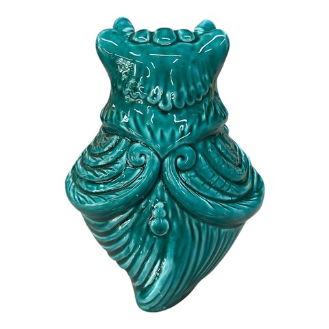 Civetta ornamentale in ceramica siciliana decoro verde ramina monocolore Produzione artigianale di Caltagirone h.15cm