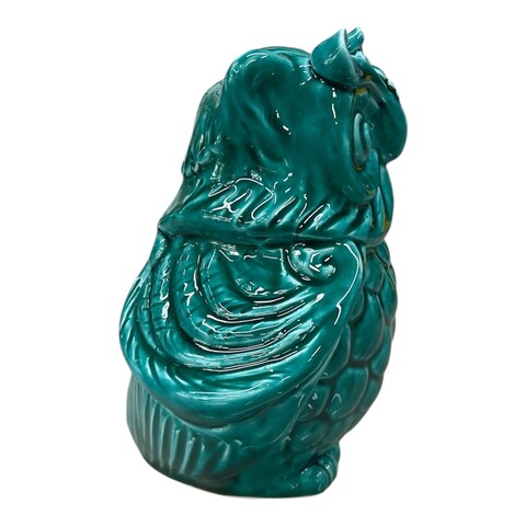 Civetta ornamentale in ceramica siciliana decoro verde ramina monocolore Produzione artigianale di Caltagirone h.15cm