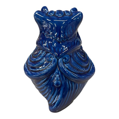 Civetta ornamentale in ceramica siciliana decoro blu antico monocolore Produzione artigianale di Caltagirone h.15cm