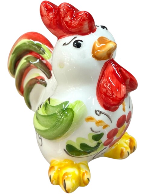 Galletto ornamentale in ceramica siciliana decoro floreale Produzione artigianale di Santo Stefano di Camastra h.13cm