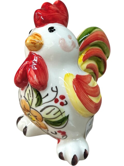 Galletto ornamentale in ceramica siciliana decoro floreale Produzione artigianale di Santo Stefano di Camastra h.13cm