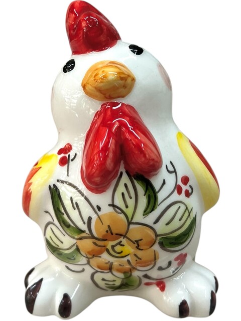 Galletto ornamentale in ceramica siciliana decoro floreale Produzione artigianale di Santo Stefano di Camastra h.13cm