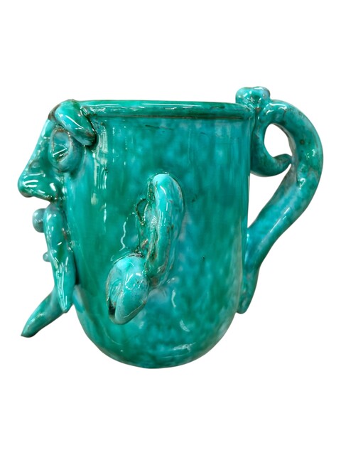 Boccale modello Sikano in ceramica siciliana decoro verde acqua Produzione artigianale di Santo Stefano di Camastra h.13cm