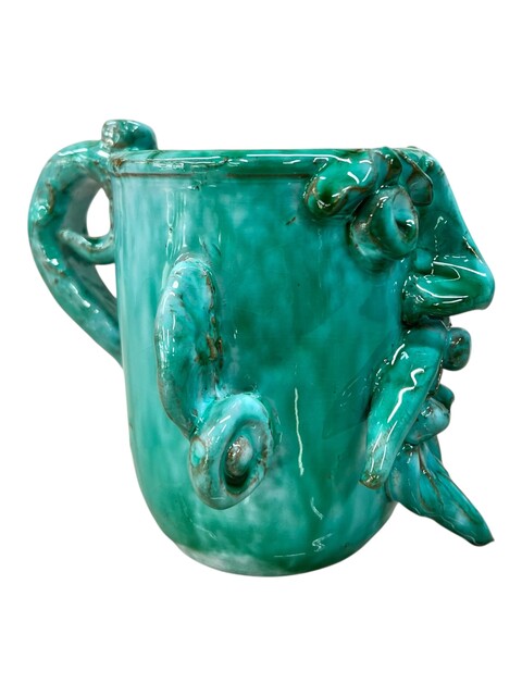 Boccale modello Sikano in ceramica siciliana decoro verde acqua Produzione artigianale di Santo Stefano di Camastra h.13cm