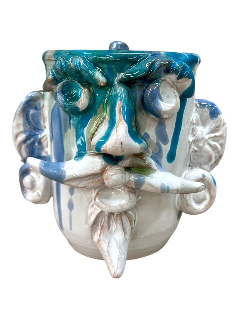 Boccale modello Sikano in ceramica siciliana decoro blu, azzurro e bianco Produzione artigianale di Santo Stefano di Camastra h.13cm