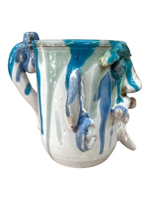 Boccale modello Sikano in ceramica siciliana decoro blu, azzurro e bianco Produzione artigianale di Santo Stefano di Camastra h.13cm